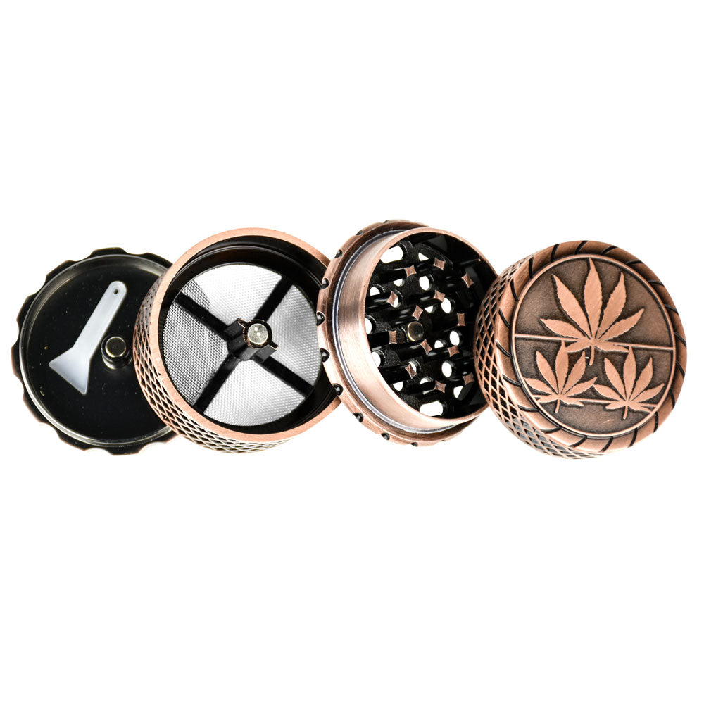 6PC DISP-Hemp Leaf Trio Solid Metal Grinder- 4pc/2"/Assorted