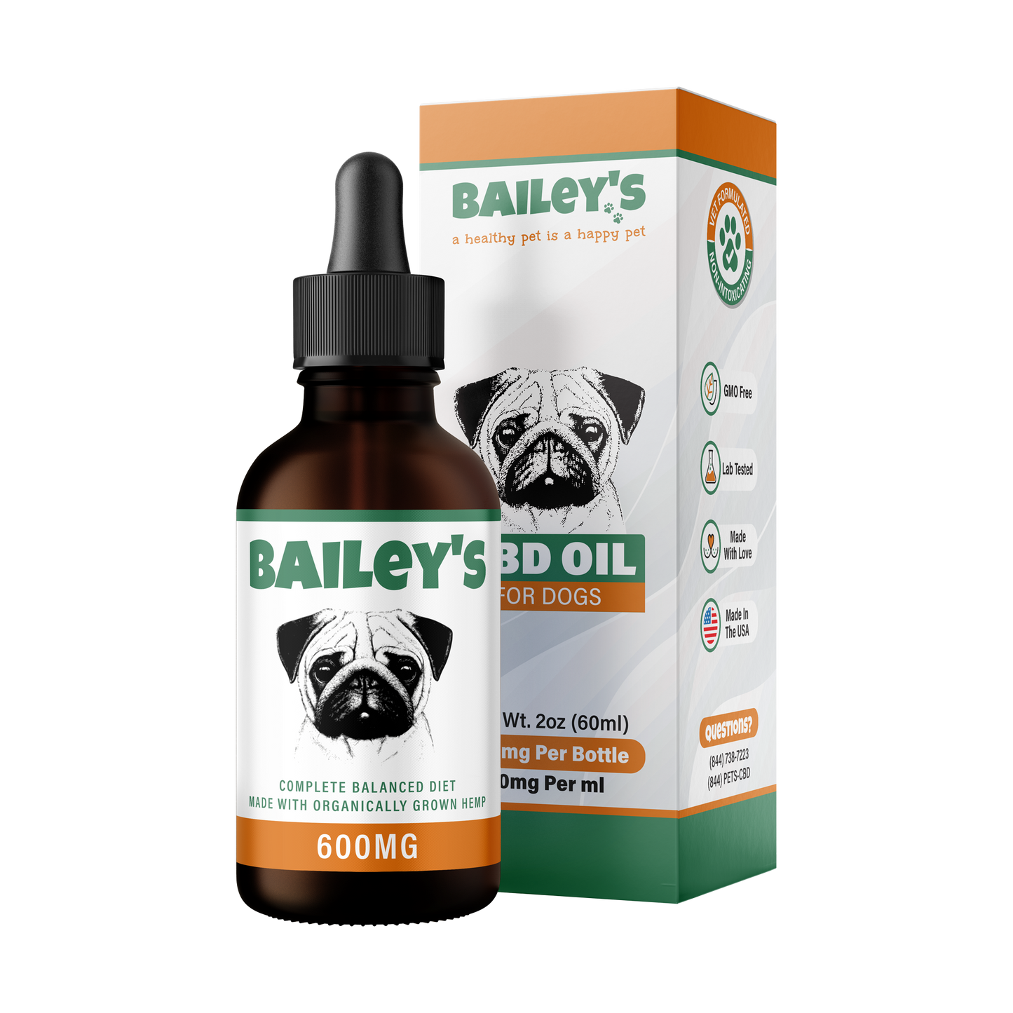Bailey's CBD Oil For Dogs | 600MG 60ML Large Size Bottle (Best Value!)