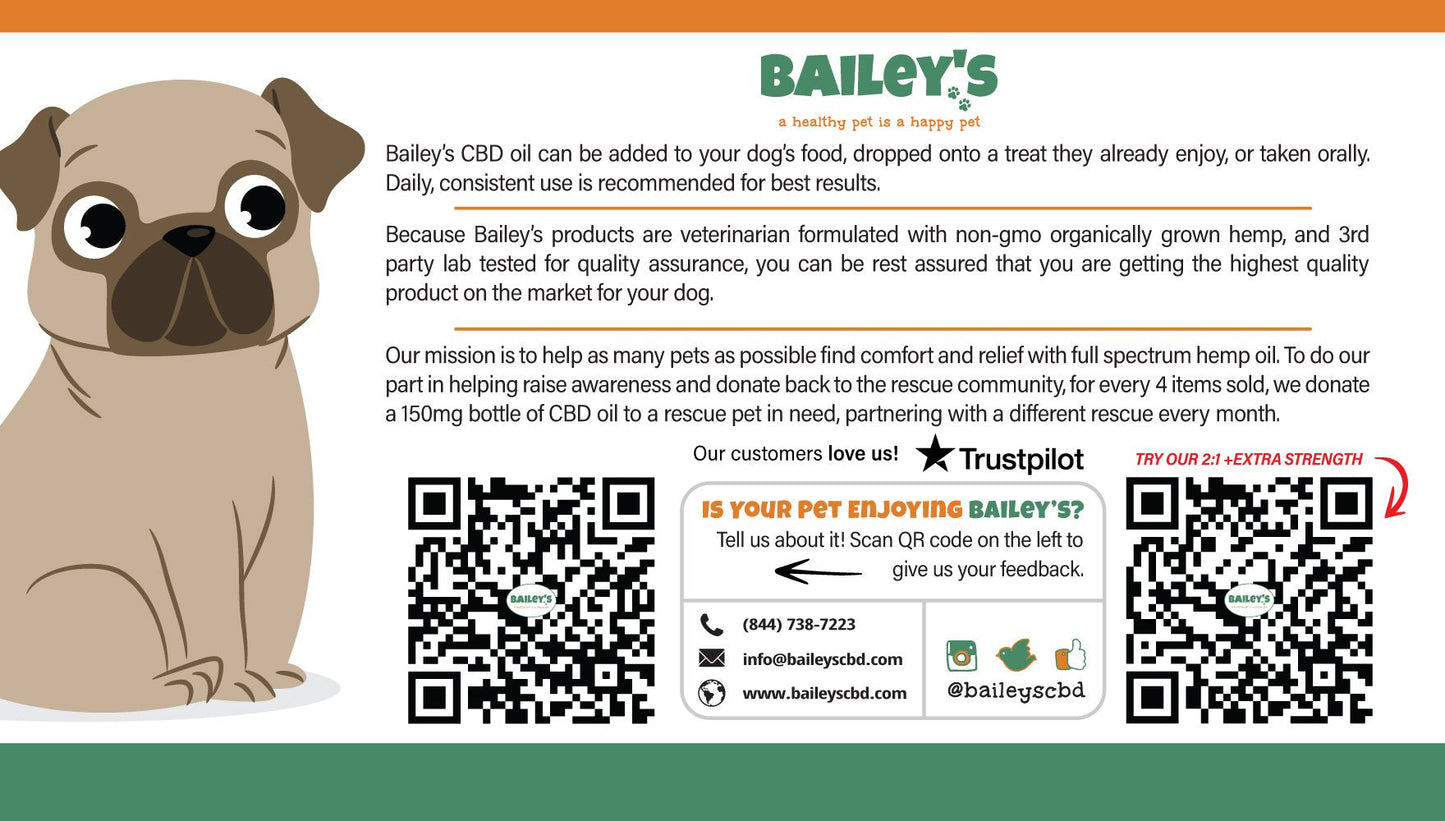 Bailey's CBD Oil For Dogs | 600MG 60ML Large Size Bottle (Best Value!)